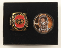 The Highland Mint LE Jerry Rice 24kt Gold Overlay Coin With 49ers Team Ring Paperweight at PristineAuction.com