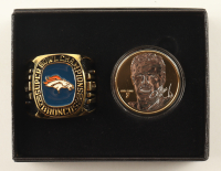 John Elway The Highland Mint LE Broncos Super Bowl XXIII 24kt Gold Plated Coin & Team Ring Paperweight Set at PristineAuction.com