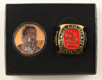 Mark McGwire The Highland Mint LE Cardinals 24kt Gold Plated Coin & Team Ring Paperweight Set at PristineAuction.com