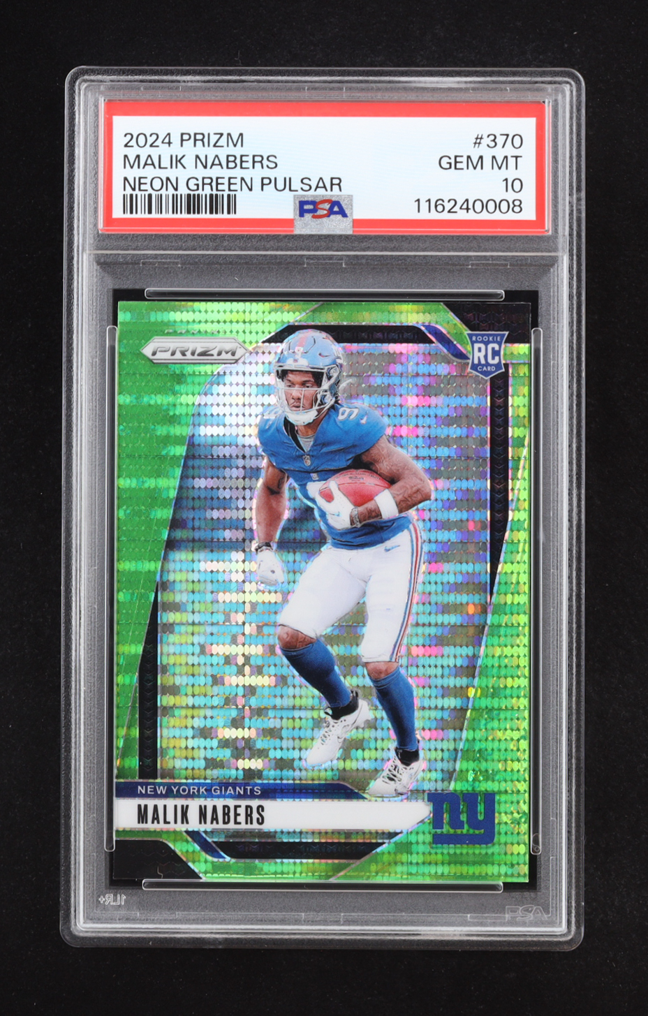 Malik Nabers 2024 Panini Prizm Prizms Neon Green Pulsar #370 RC (PSA 10) at PristineAuction.com Malik Nabers 2024 Panini Prizm Prizms Neon Green Pulsar #370 RC (PSA 10) at PristineAuction.com