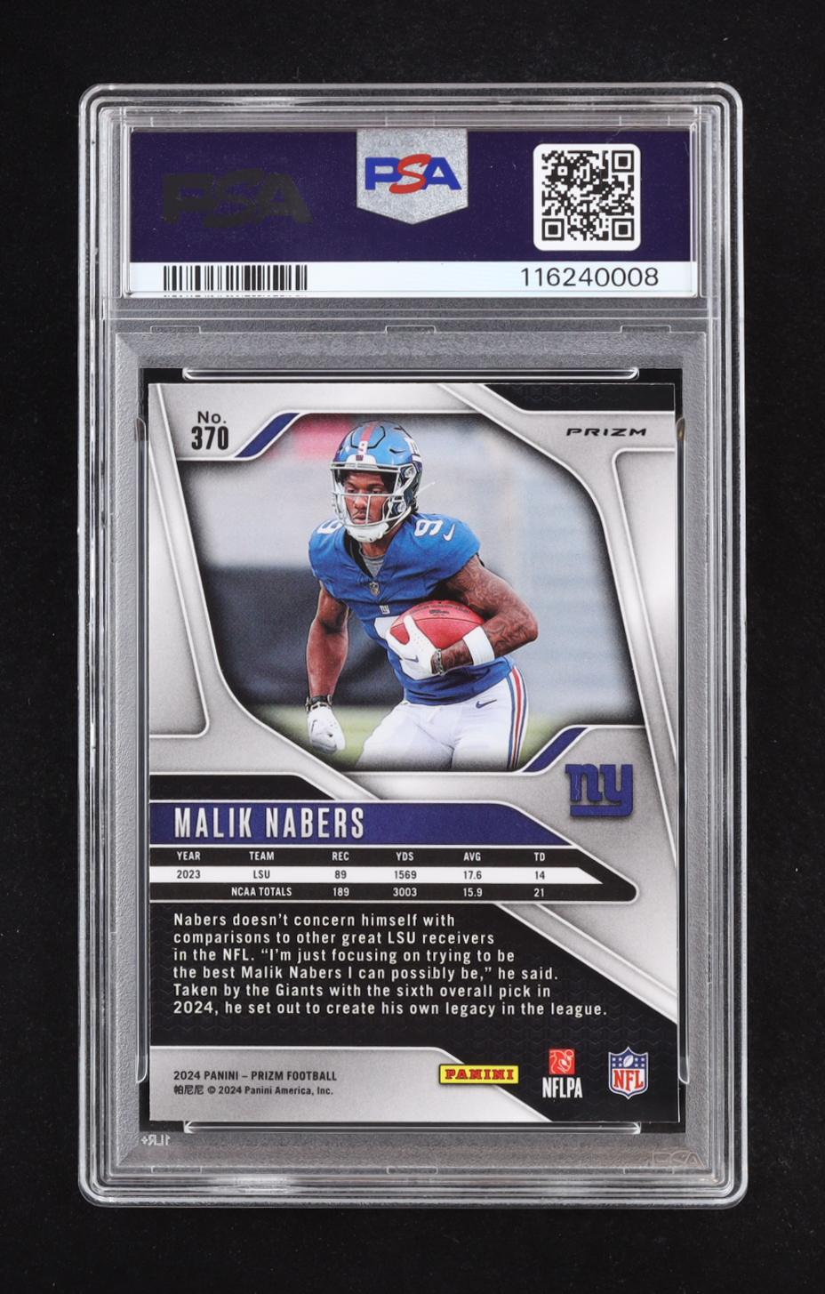 Malik Nabers 2024 Panini Prizm Prizms Neon Green Pulsar #370 RC (PSA 10) at PristineAuction.com Malik Nabers 2024 Panini Prizm Prizms Neon Green Pulsar #370 RC (PSA 10) at PristineAuction.com