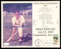 Red Schoendienst Signed 1989 Hall of Fame Induction Day 8x10 Stat Card (JSA) at PristineAuction.com
