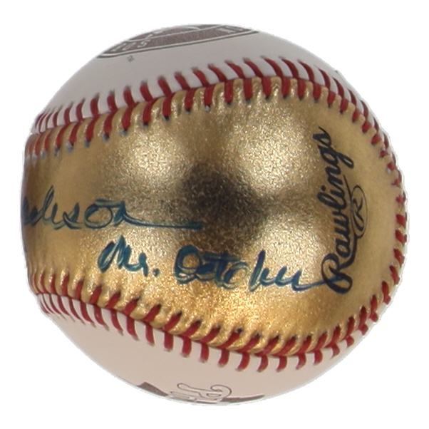 Reggie Jackson Signed 2022 World Series Logo Gold Baseball Inscribed "Mr. October" (JSA) at PristineAuction.com Reggie Jackson Signed 2022 World Series Logo Gold Baseball Inscribed "Mr. October" (JSA) at PristineAuction.com