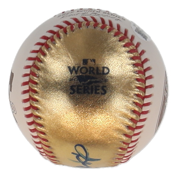 Reggie Jackson Signed 2022 World Series Logo Gold Baseball Inscribed "Mr. October" (JSA) at PristineAuction.com Reggie Jackson Signed 2022 World Series Logo Gold Baseball Inscribed "Mr. October" (JSA) at PristineAuction.com