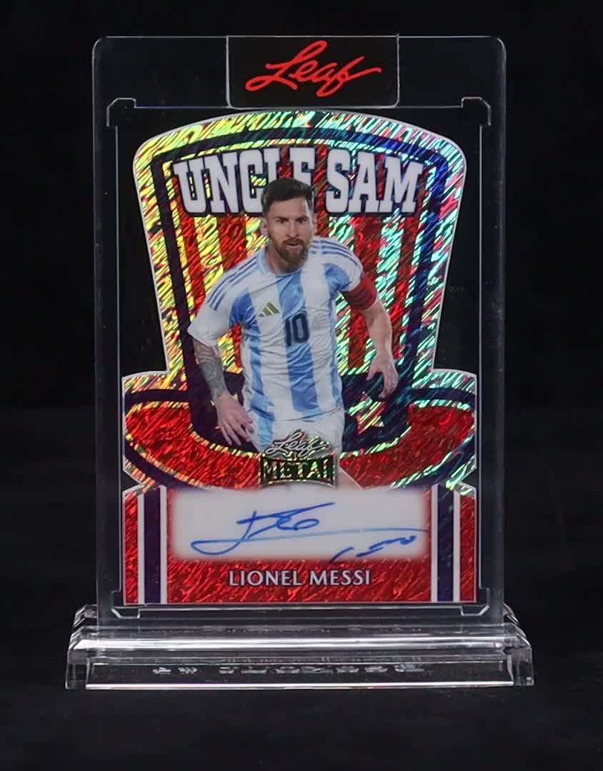 Lionel Messi 2025 Leaf Metal Uncle Sam Autographs Silver Diagonal Shimmer #USLM1 #1/1 at PristineAuction.com