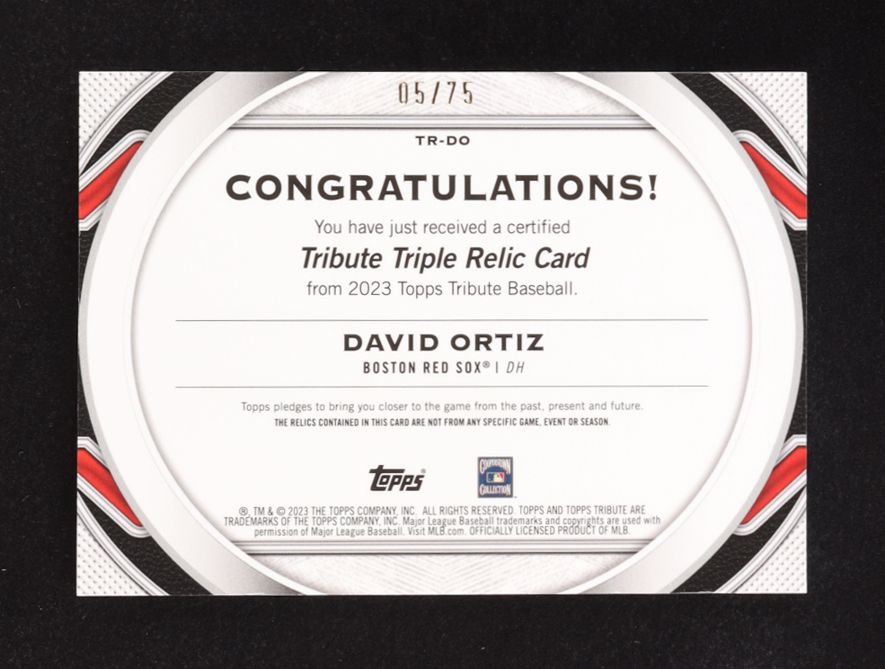 David Ortiz 2023 Topps Tribute Triple Relics Gold #TRDO #05/75 at PristineAuction.com David Ortiz 2023 Topps Tribute Triple Relics Gold #TRDO #05/75 at PristineAuction.com