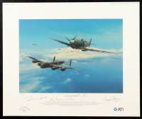 WWII RAF Battle of Britain Multi Signed 'Close Support' Richard Taylor 13.5x16.5 Lithograph (AIV) LE 300 x 3 RAF Pilots at PristineAuction.com