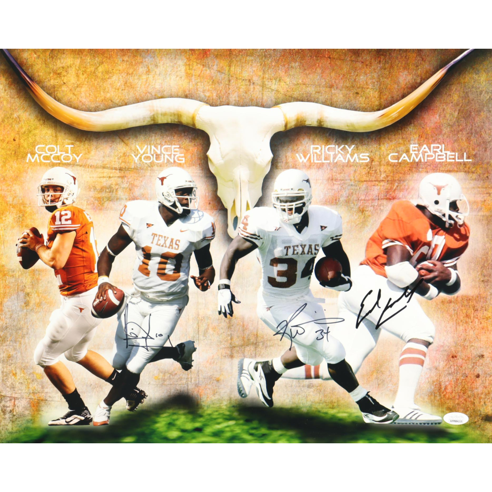 Vince Young, Ricky Williams & Earl Campbell Signed Texas Longhorns 16x20 Photo (JSA) at PristineAuction.com