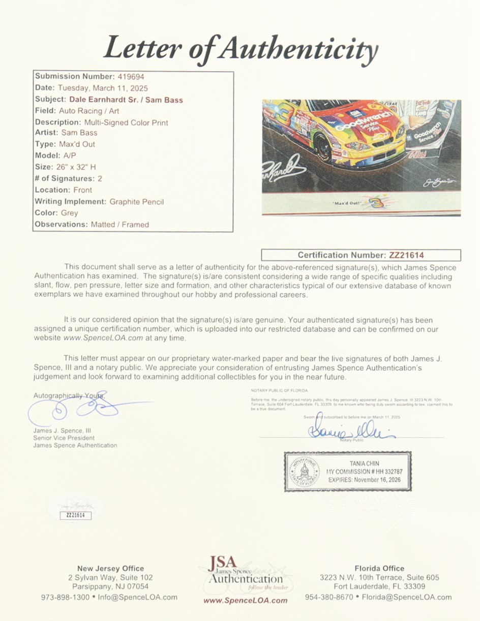 Dale Earnhardt Sr. Signed NASCAR "Max'd Out" Custom Framed Print Display (JSA) at PristineAuction.com Dale Earnhardt Sr. Signed NASCAR "Max'd Out" Custom Framed Print Display (JSA) at PristineAuction.com