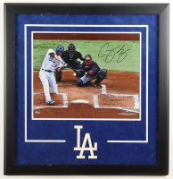 Corey Seager Signed Dodgers Custom Framed Photo Display with Dodgers Logo Patch (Fanatics & MLB) at PristineAuction.com