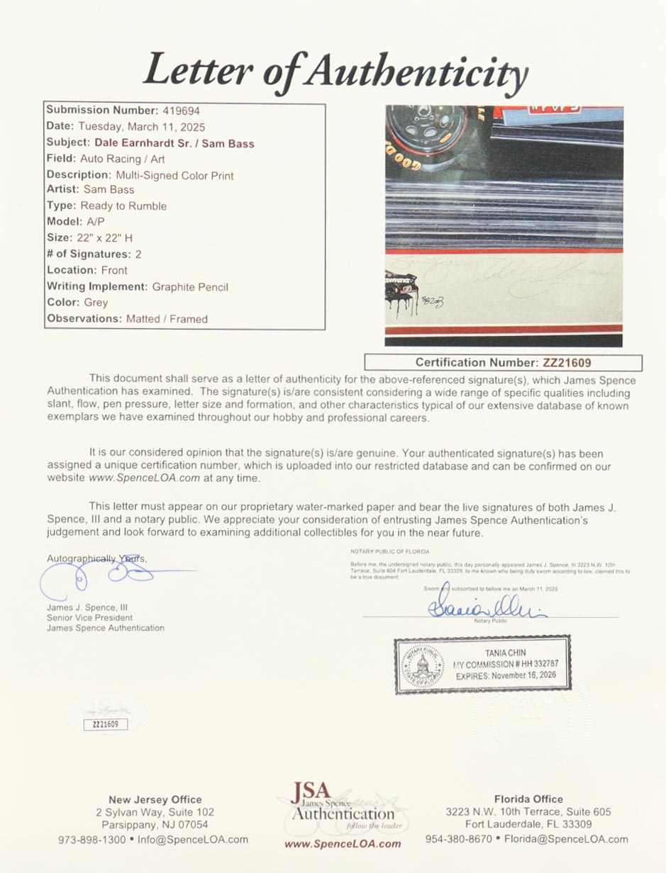 Dale Earnhardt Sr. Signed NASCAR "Ready to Rumble" Custom Framed Print Display (JSA) at PristineAuction.com Dale Earnhardt Sr. Signed NASCAR "Ready to Rumble" Custom Framed Print Display (JSA) at PristineAuction.com