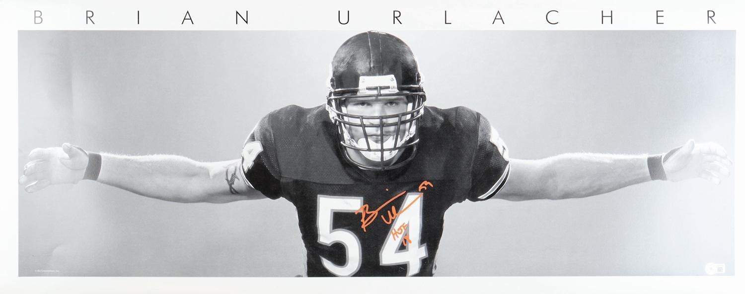 Brian Urlacher Signed Bears 16x40 Poster Inscribed "HOF 18" (Beckett) at PristineAuction.com Brian Urlacher Signed Bears 16x40 Poster Inscribed "HOF 18" (Beckett) at PristineAuction.com