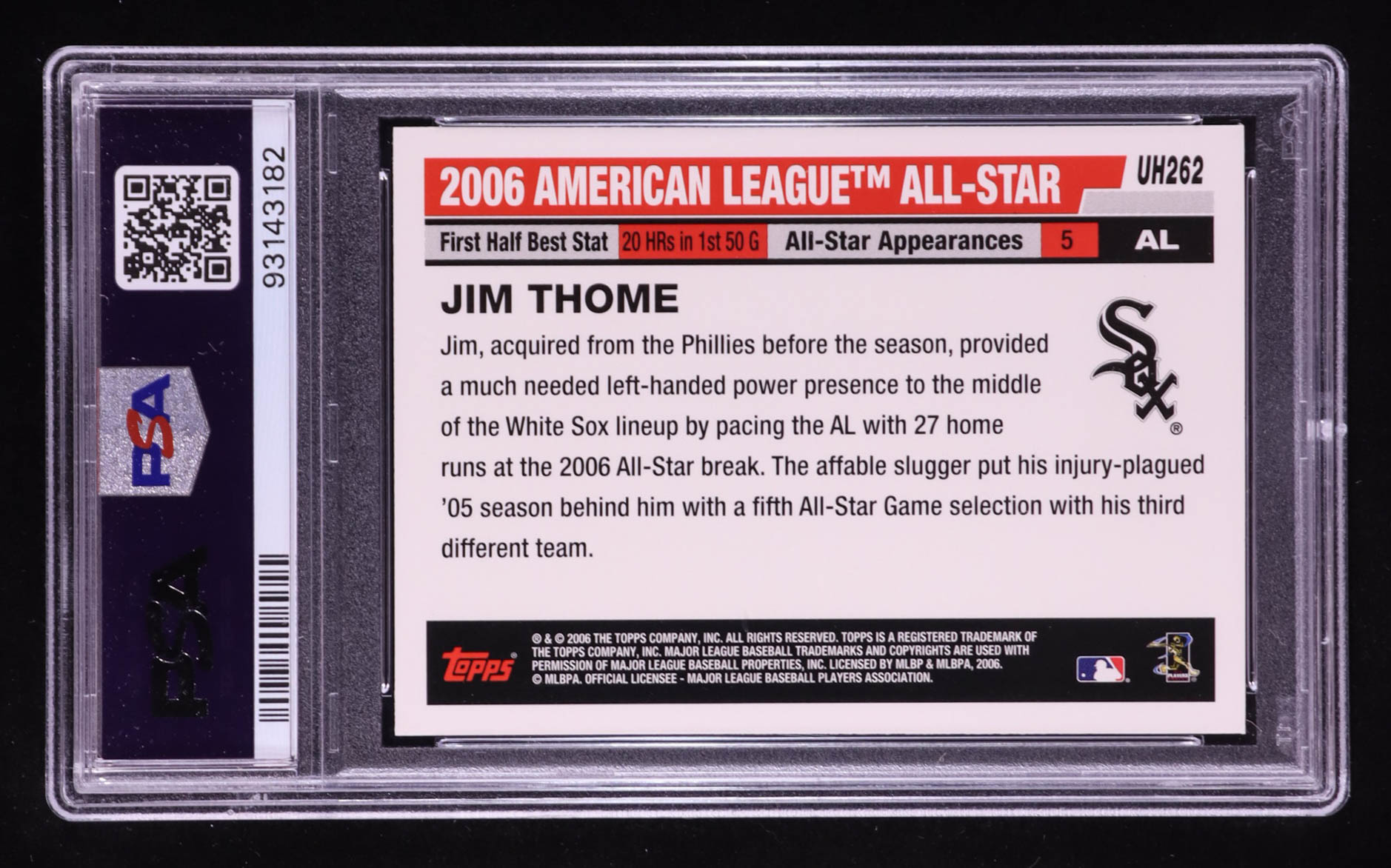 Jim Thome 2006 Topps Update #UH262 AS (PSA 10) at PristineAuction.com Jim Thome 2006 Topps Update #UH262 AS (PSA 10) at PristineAuction.com