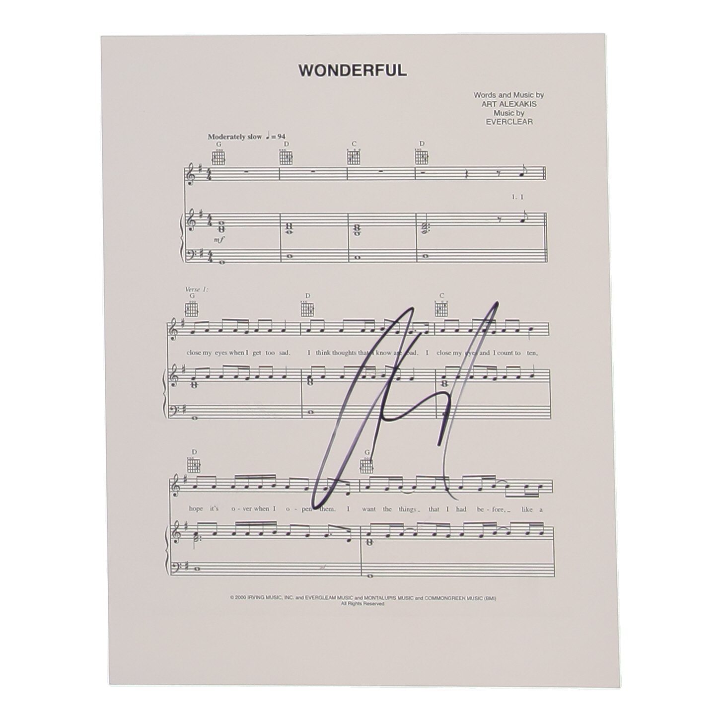 Art Alexakis Signed "Wonderful" 8.5x11 Music Sheet (ACOA) at PristineAuction.com Art Alexakis Signed "Wonderful" 8.5x11 Music Sheet (ACOA) at PristineAuction.com