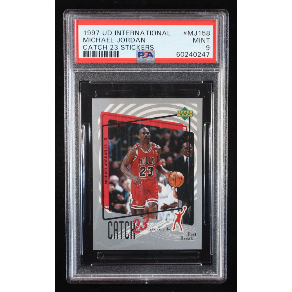 Michael Jordan 1997-98 Upper Deck Italian Stickers #M158 / Catch 23 (PSA 9) at PristineAuction.com