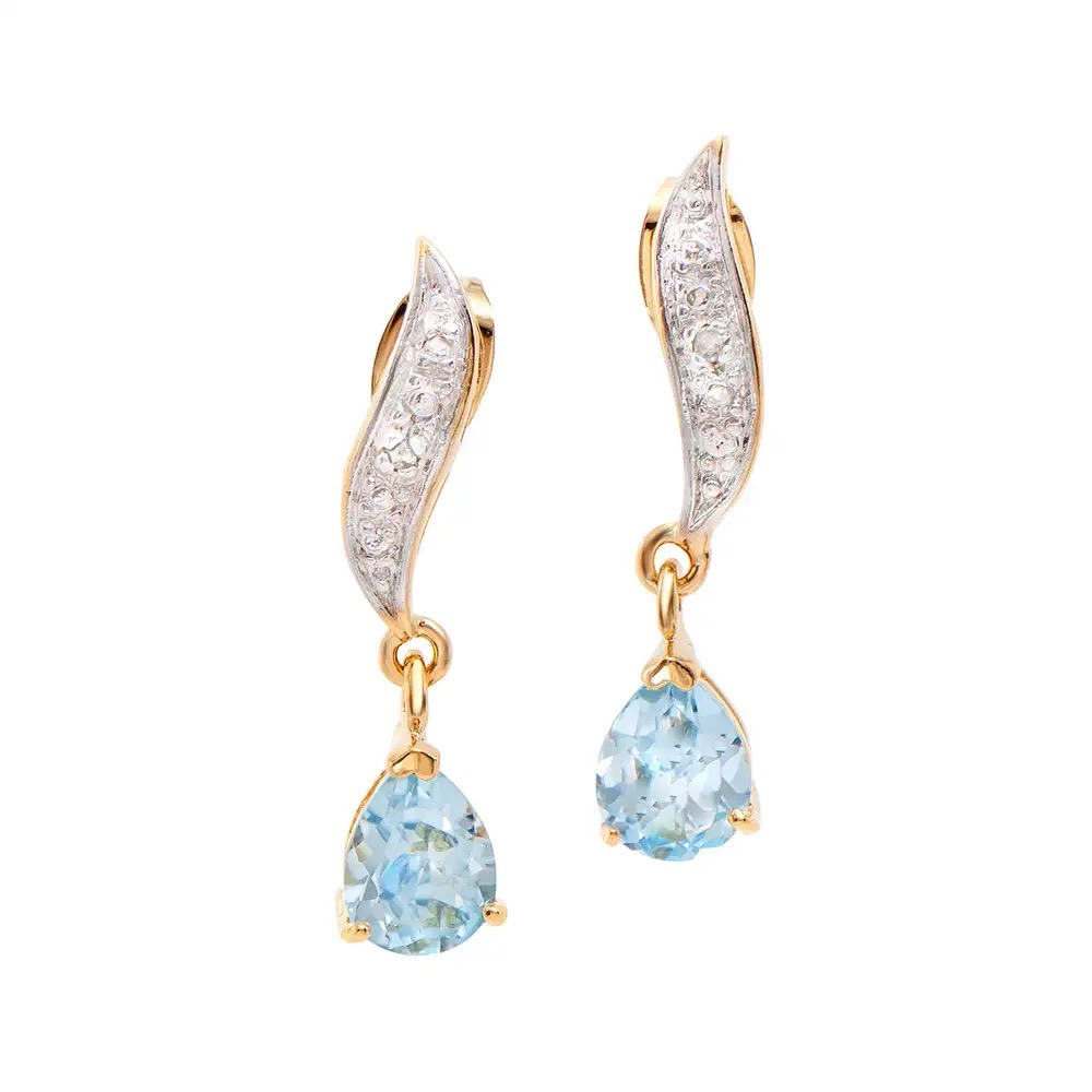 2.17 (CTW) Blue Topaz & Diamond 18K Gold Plated Designer Earrings | Estimated Value $1,199 (AMG) at PristineAuction.com
