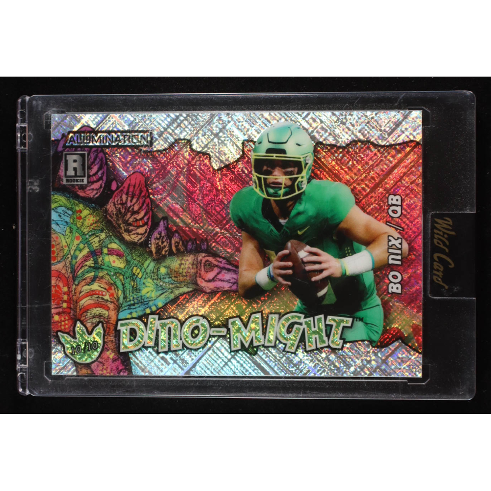 Bo Nix 2023 Wild Card Alumination Dino-Might Stegosaurus Cross Hatch Silver #ADBN2 RC #10/10 at PristineAuction.com