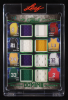 Kobe Bryant/LeBron James/Tim Duncan/Wilt Chamberlain/Shaquille O’Neal/Karl Malone/Larry Bird/Moses Malone 2025 Leaf Pearl Domin8 Eight Player Memorabilia Green #D8-4 #5/8 at PristineAuction.com