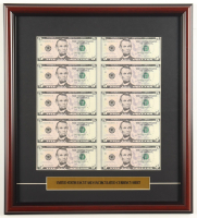 Uncut Sheet of (10) 2021 $5 United States Federal Reserve Bank Notes Custom Framed Display at PristineAuction.com