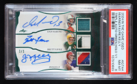 Dan Marino / Brett Favre / Jim Kelly 2024 In The Game Used Sports Triple Memorabilia Auto Holo Green #ITGA4 #1/1 (PSA 8) at PristineAuction.com