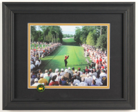 "Tiger Woods on the 18th Tee at the Masters" Custom Framed Photo Display with Masters Pin at PristineAuction.com