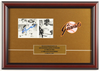 Willie Mays Signed Giants Custom Framed Photo Display with Career Stat Plaque & 1969 Giants Logo Patch (JSA) at PristineAuction.com