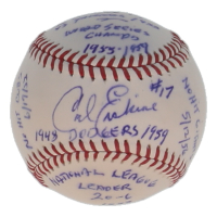 Carl Erskine Signed OML Baseball with Multiple Career Stat Inscriptions (JSA) at PristineAuction.com