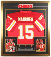 Patrick Mahomes Custom Framed Jersey Display with Stat Plaque & (3) Super Bowl Pins at PristineAuction.com