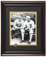 "Babe Ruth with Ty Cobb Inspecting His Bat" Custom Framed Photo with Vintage Baseball Hall of Fame Logo Pin at PristineAuction.com