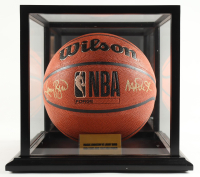 Larry Bird & Magic Johnson Signed NBA Basketball With Title Plaque Display Case (PSA & Beckett) at PristineAuction.com