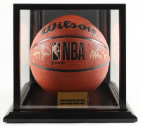 Larry Bird & Magic Johnson Signed NBA Basketball With Title Plaque Display Case (PSA & Beckett) at PristineAuction.com