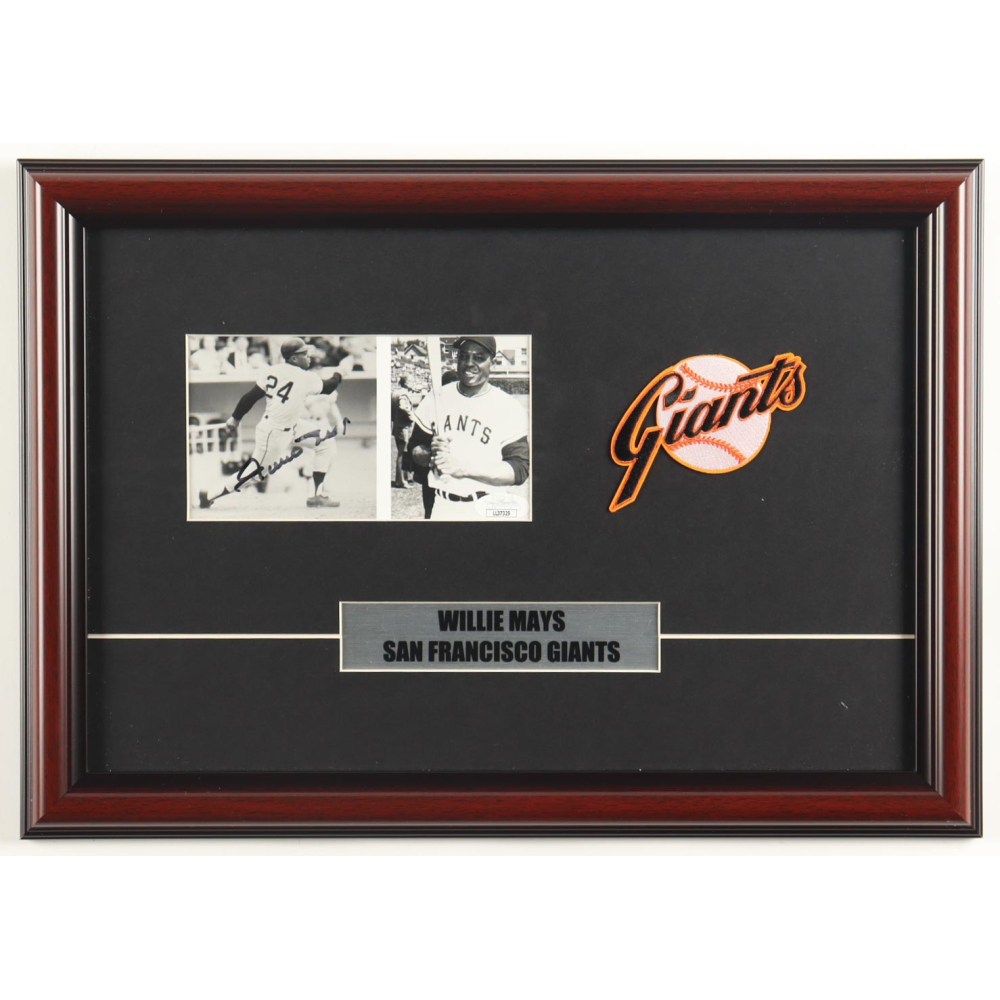 Willie Mays Signed Giants Custom Framed Photo Display with Career Stat