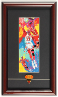 Michael Jordan Custom Framed Leroy Neiman Art Print with Original "Threepeat" Vintage 1993 Chicago Bulls Pin at PristineAuction.com