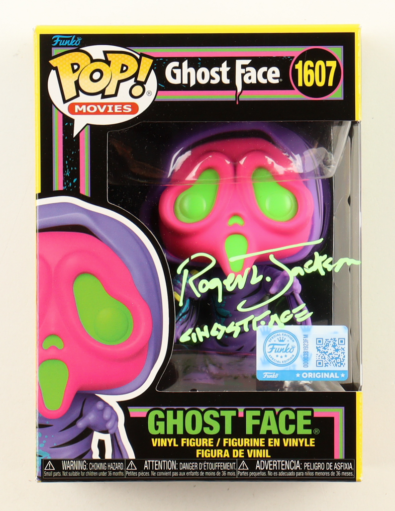 Roger L. Jackson Signed "Ghost Face" #1607 Ghost Face Funko Pop! Vinyl Figure Inscribed "Ghostface" (JSA) at PristineAuction.com Roger L. Jackson Signed "Ghost Face" #1607 Ghost Face Funko Pop! Vinyl Figure Inscribed "Ghostface" (JSA) at PristineAuction.com