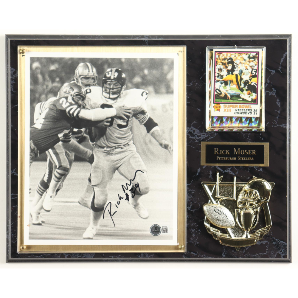 Rick Moser Signed Steelers Photo Plaque With 1979 Topps Trading Card (Beckett) at PristineAuction.com