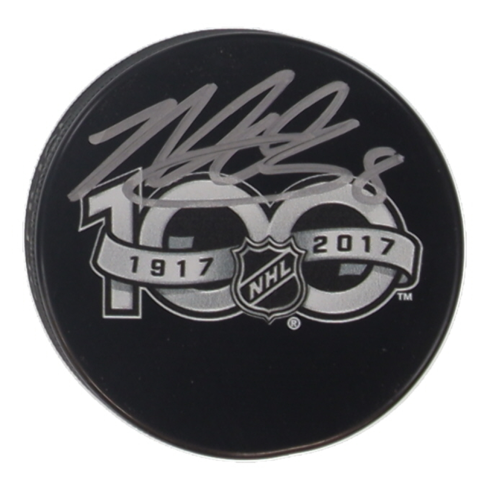 Nick Schmaltz Signed NHL 100th Anniversary Logo Hockey Puck (Beckett) at PristineAuction.com