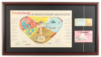 1959 Disneyland Custom Framed On-Site Vintage Park Map with Vintage A-E Ticket Book & 1959 Disneyland Postcard Souvenir Portfolio at PristineAuction.com