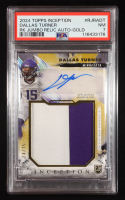 Dallas Turner 2024 Topps Inception Rookie Jumbo Relic Autographs Gold #RJRADT #04/15 RC (PSA 7) at PristineAuction.com