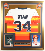 Nolan Ryan Signed Custom Framed Jersey Display with Astros Pin & (2) Astros Logo Patches Inscribed "7 No-Hitters" (PSA) at PristineAuction.com