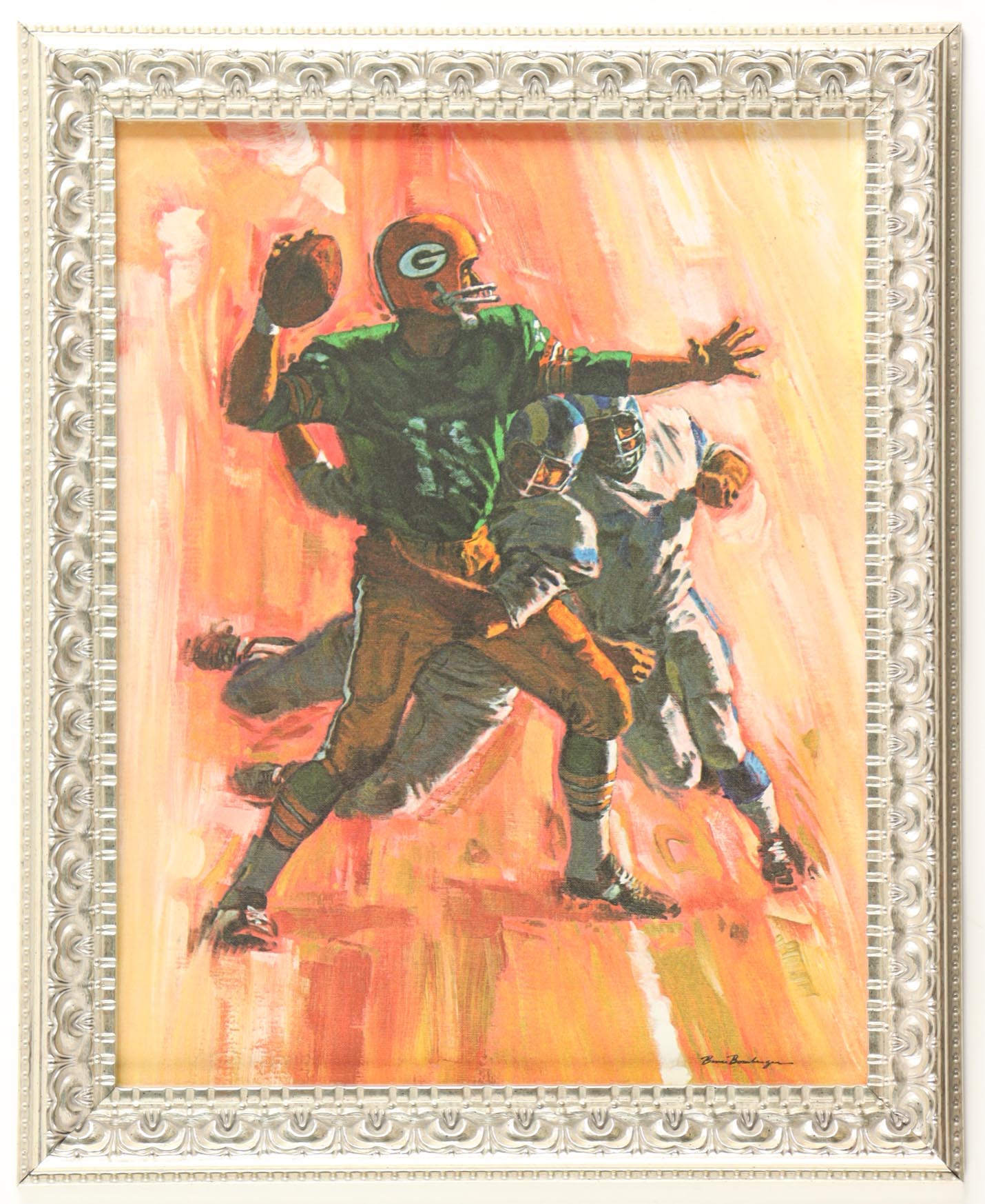 1966 Vintage Bruce Bromberger and Bart Starr Packers Art Print on Parchment Paper at PristineAuction.com 1966 Vintage Bruce Bromberger and Bart Starr Packers Art Print on Parchment Paper at PristineAuction.com