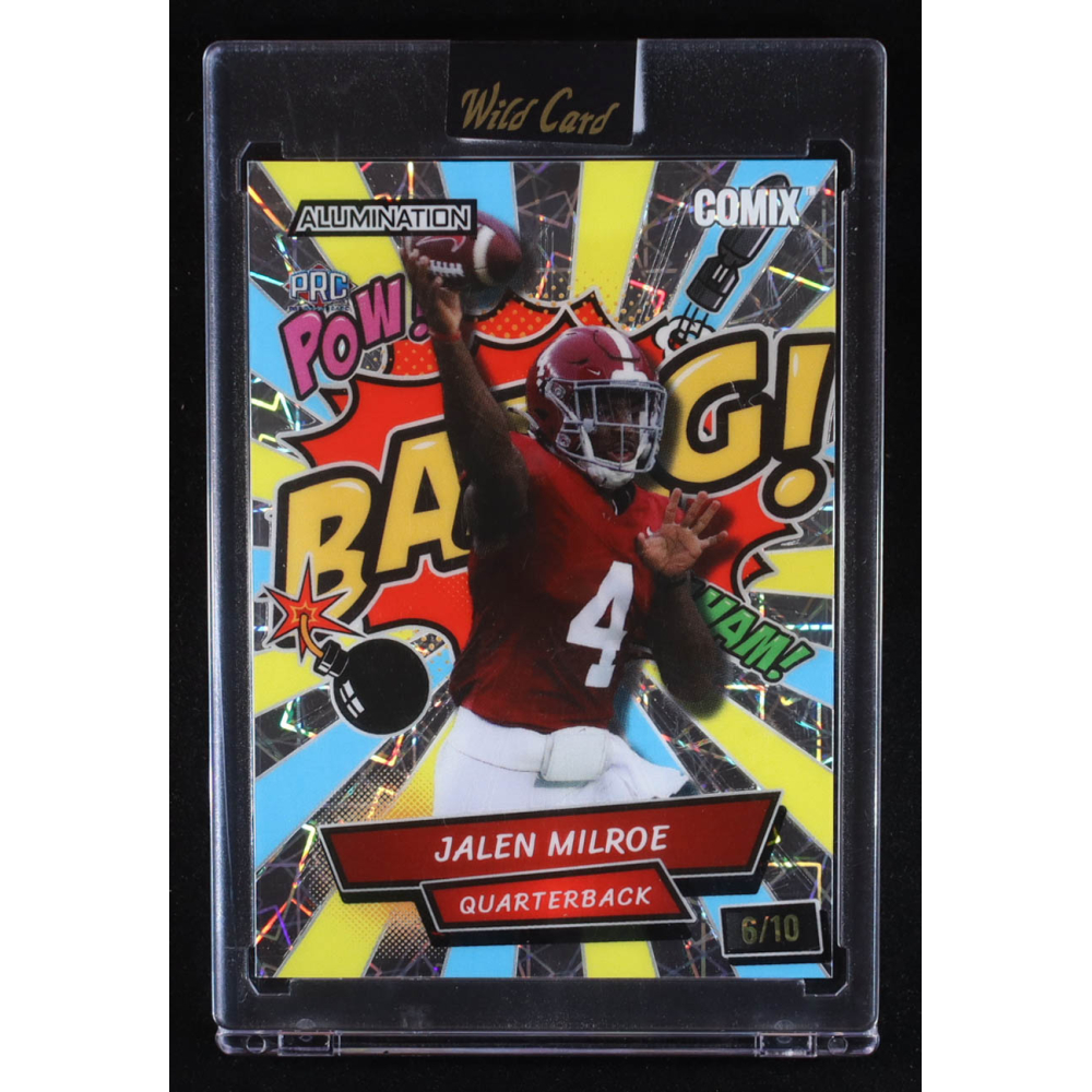Jalen Milroe 2024 Wild Card Alumination Just The Hits Football Comix Yellow Blue #ACJM RC #6/10 at PristineAuction.com