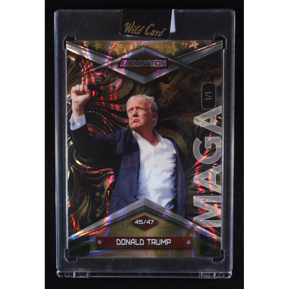 Donald Trump 2025 Wild Card Alumination Trump Inauguration Golden TieDye Clearview Black Stars #1/1 at PristineAuction.com