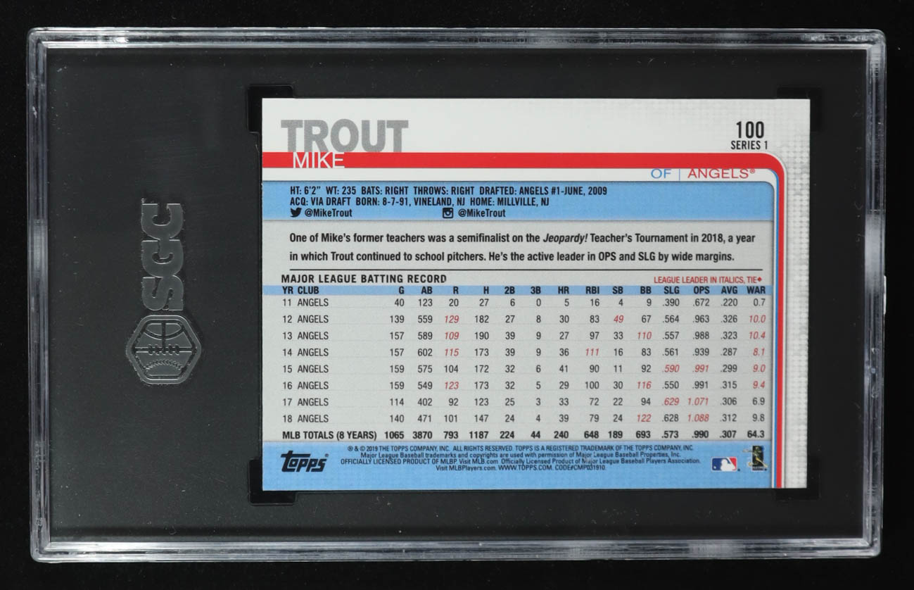 Mike Trout 2019 Topps Rainbow Foil #100 (SGC 10) at PristineAuction.com Mike Trout 2019 Topps Rainbow Foil #100 (SGC 10) at PristineAuction.com