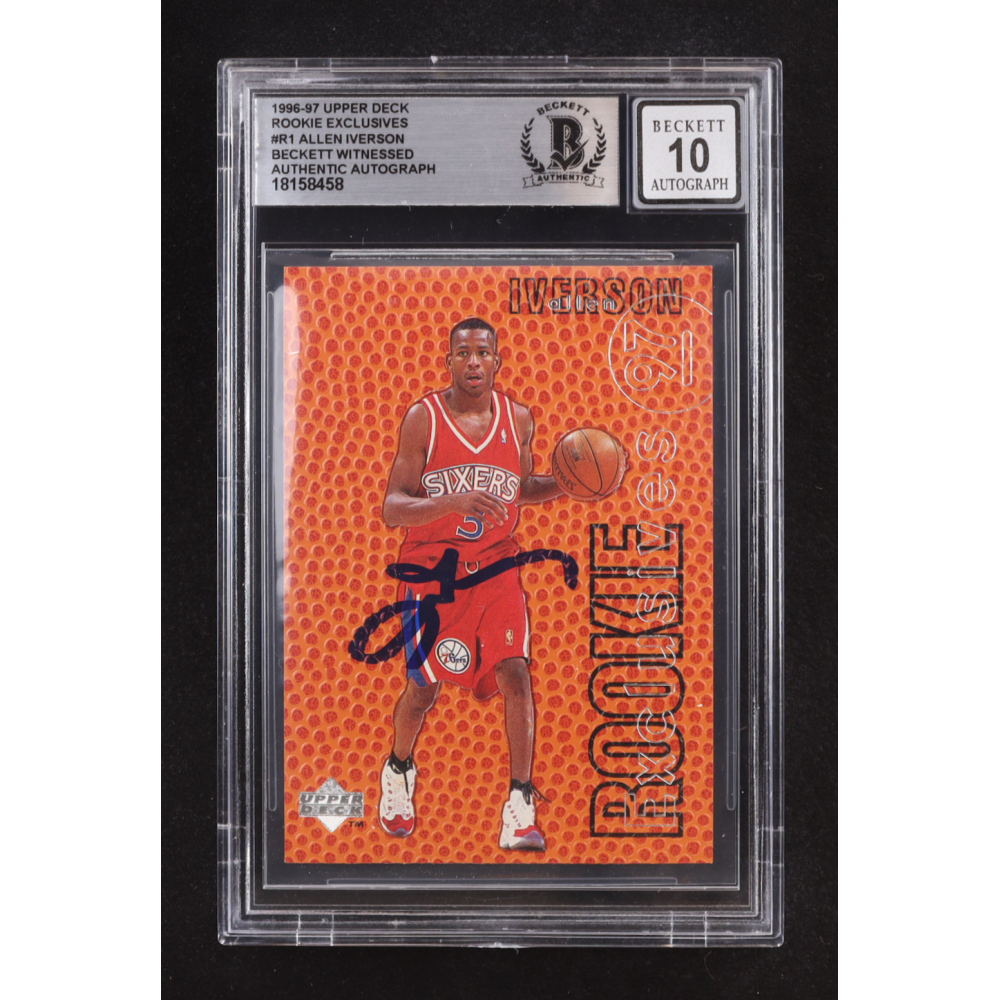 Allen Iverson Signed 1996-97 Upper Deck Rookie Exclusives #R1 RC (BGS | Autograph Graded 10) at PristineAuction.com