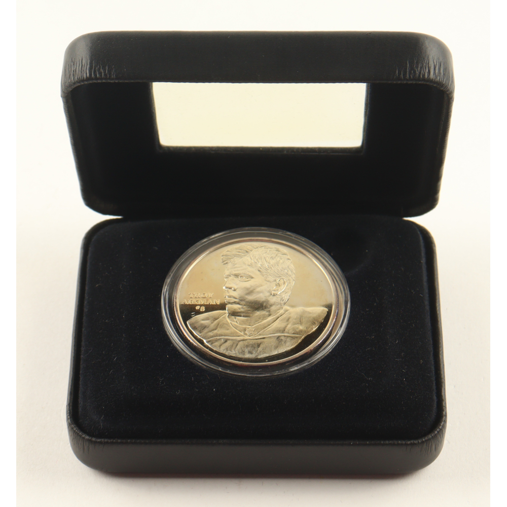 Troy Aikman LE Enviromint Fine .999 Fine Silver With 24kt Gold Plating Medallion Coin at PristineAuction.com