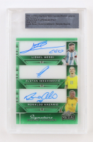 Lionel Messi / Zlatan Ibrahimovic / Ronaldo Nazario 2024 Leaf Metal Signature Series Supreme Whatnot Exclusive Supreme 3 Pre-Production Proof Clear Green #NNO #1/1 at PristineAuction.com