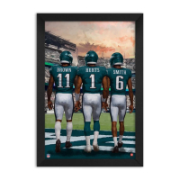 Jalen Hurts, A.J. Brown & DeVonta Smith Eagles Custom Framed Art Print at PristineAuction.com