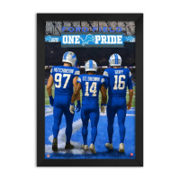 Jared Goff, Aiden Hutchinson & Amon-Ra St. Brown Lions Custom Framed Art Print at PristineAuction.com