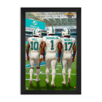 Tua Tagovailoa, Jaylen Waddle & Tyreek Hill Dolphins Custom Framed Art Print at PristineAuction.com
