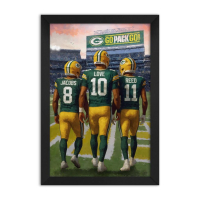 Jordan Love, Josh Jacobs & Jayden Reed Packers Custom Framed Art Print at PristineAuction.com